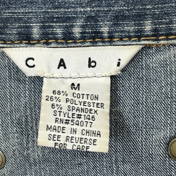 CAbi Denim Cowgirl Jacket Sz M Y2K Rivet Back Snap Front Decorative Buttons - Picture 3 of 9